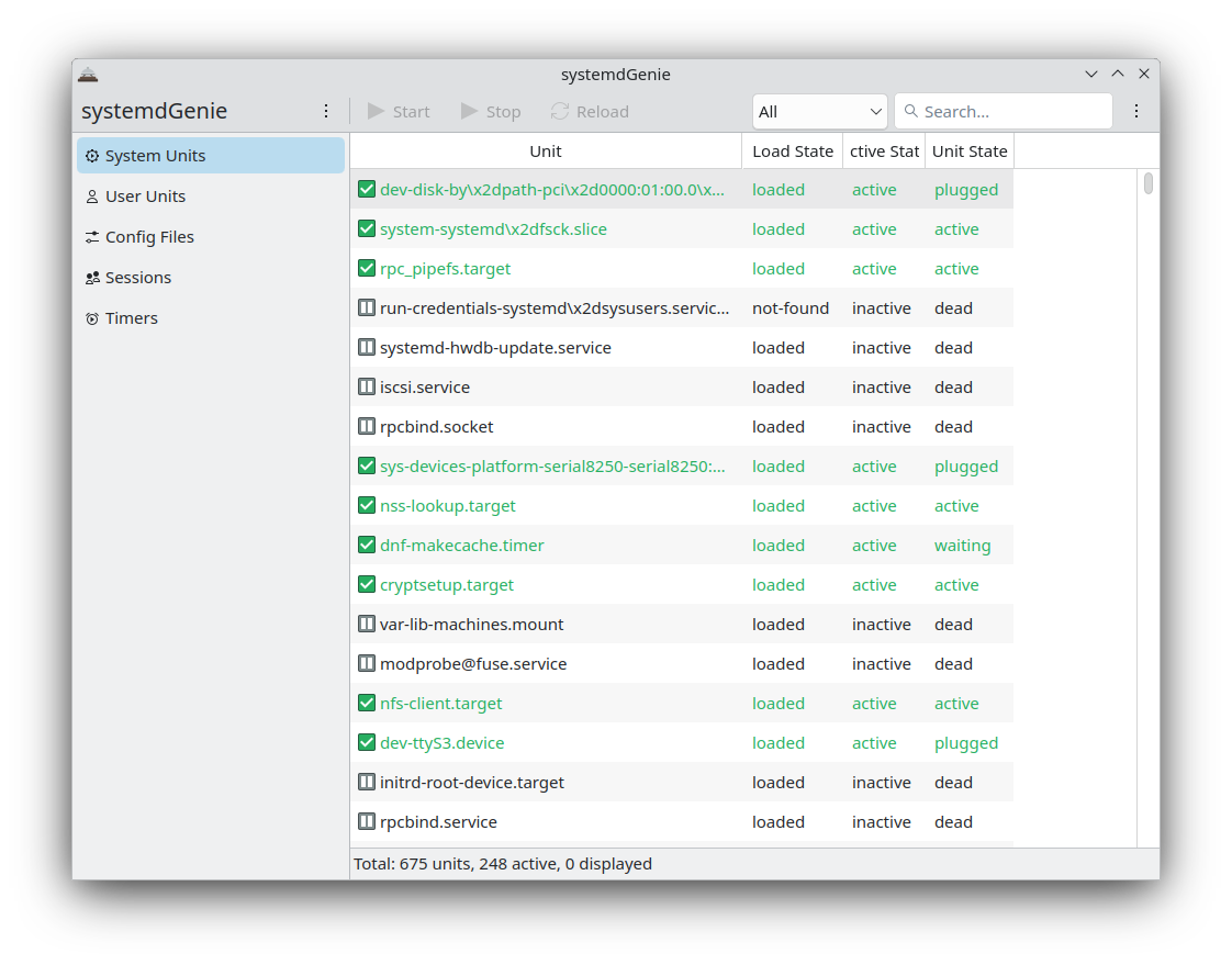 Screenshot of systemdGenie